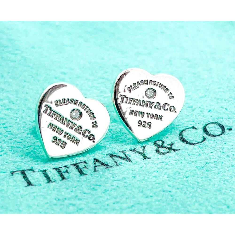 Tiffany & Co. Return to Tiffany Mini Heart Diamond Sterling Silver Stud Earrings - Picture 6 of 14